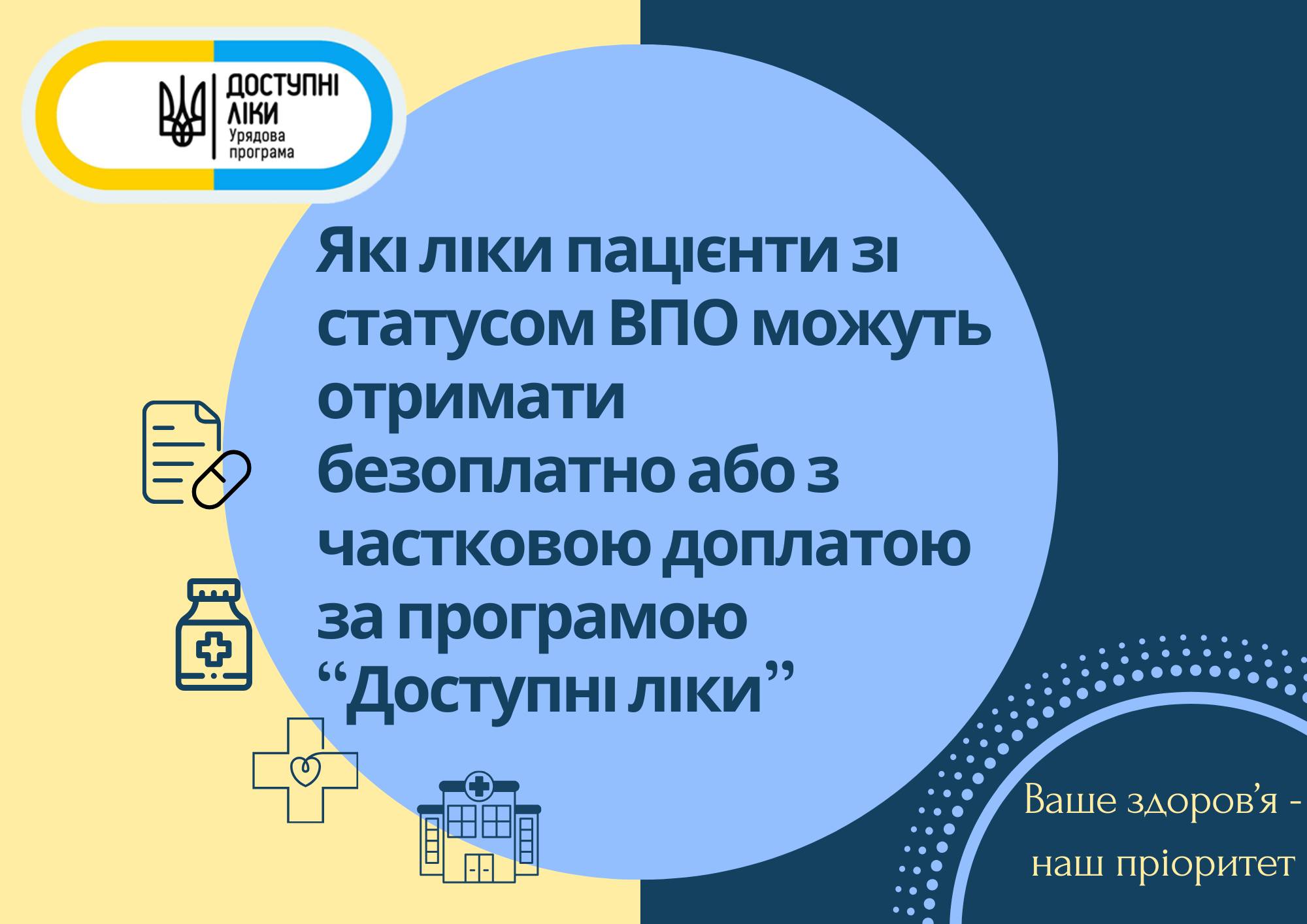 Які ліки пацієнти зі статусом ВПО можуть отримати безоплатно або з частковою доплатою за програмою “Доступні ліки”
